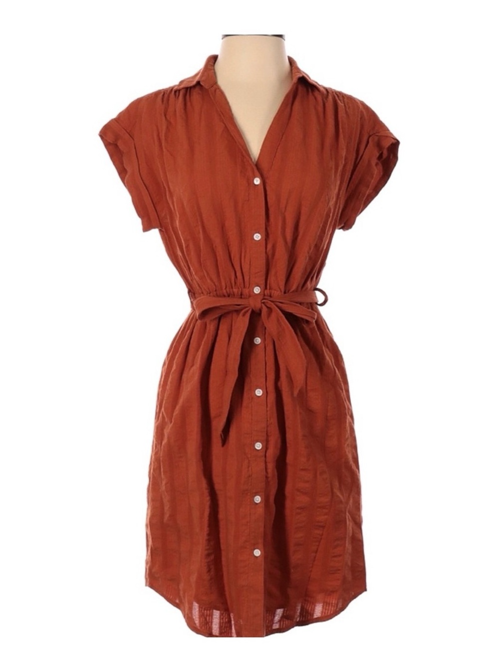 J. Crew Burnt Orange Button-Front Belted Midi Dress * Sz. Large